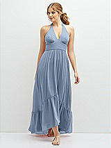 Front View Thumbnail - Cloudy Chiffon Halter High-Low Dress with Deep Ruffle Hem