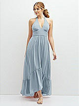 Front View Thumbnail - Mist Chiffon Halter High-Low Dress with Deep Ruffle Hem