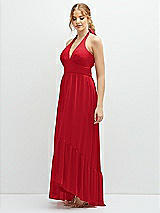 Side View Thumbnail - Parisian Red Chiffon Halter High-Low Dress with Deep Ruffle Hem