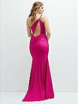 Rear View Thumbnail - Think Pink Asymmetrical Open-Back One-Shoulder Stretch Satin Mermaid Dress