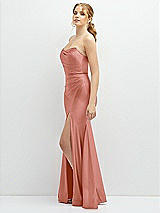 Side View Thumbnail - Desert Rose Strapless Basque-Neck Draped Stretch Satin Mermaid Dress with Horsehair Hem