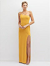 Front View Thumbnail - NYC Yellow Sleek One-Shoulder Crepe Column Dress with Cut-Away Slit