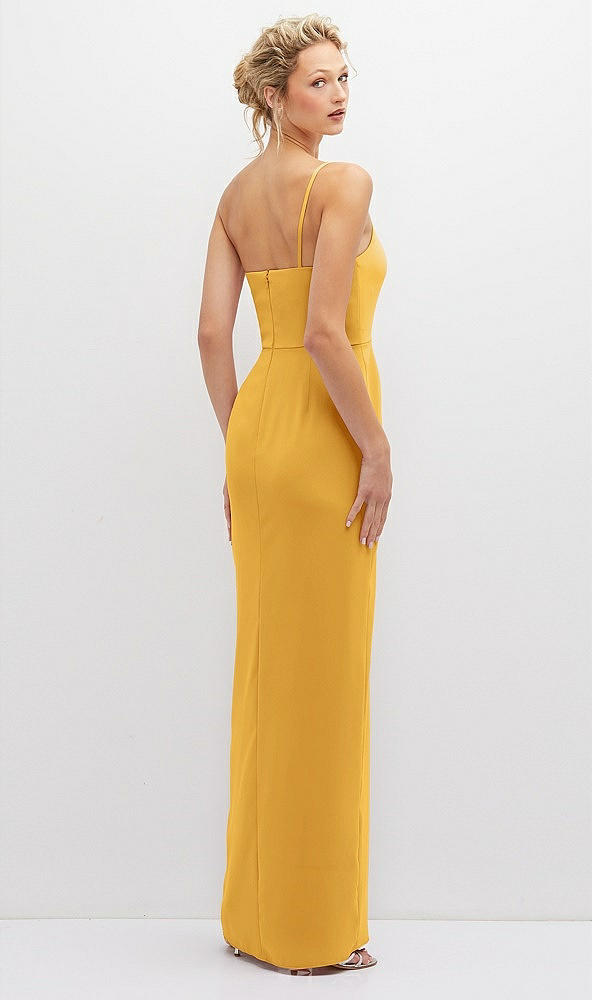 Back View - NYC Yellow Sleek One-Shoulder Crepe Column Dress with Cut-Away Slit