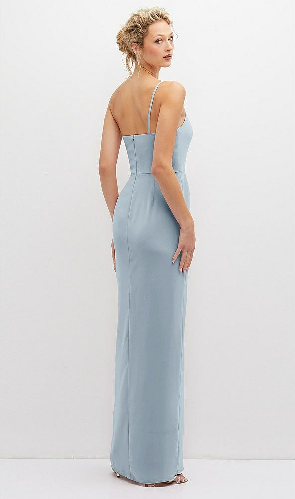 Back View - Mist Sleek One-Shoulder Crepe Column Dress with Cut-Away Slit