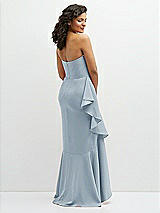 Rear View Thumbnail - Mist Strapless Crepe Maxi Dress with Ruffle Edge Bias Wrap Skirt