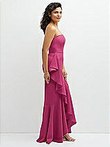 Side View Thumbnail - Tea Rose Strapless Crepe Maxi Dress with Ruffle Edge Bias Wrap Skirt