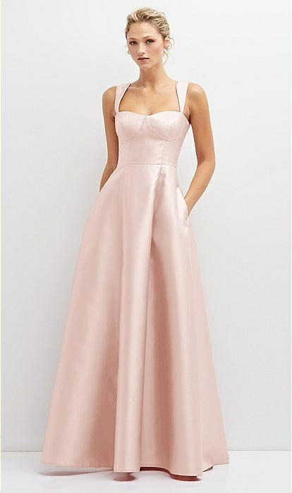 Lace up Back Bustier Satin Bridesmaid Dress With Full Skirt And Pockets In Blush The Dessy Group