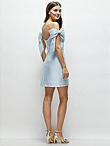 Rear View Thumbnail - Mist Satin Off-the-Shoulder Bow Corset Fit and Flare Mini Dress