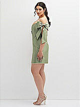 Alt View 3 Thumbnail - Sage Satin Off-the-Shoulder Bow Corset Fit and Flare Mini Dress