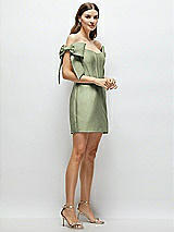 Side View Thumbnail - Sage Satin Off-the-Shoulder Bow Corset Fit and Flare Mini Dress