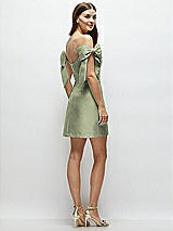 Rear View Thumbnail - Sage Satin Off-the-Shoulder Bow Corset Fit and Flare Mini Dress