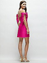 Rear View Thumbnail - Think Pink Satin Off-the-Shoulder Bow Corset Fit and Flare Mini Dress