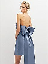 Alt View 1 Thumbnail - Larkspur Blue Strapless Satin Column Mini Dress with Oversized Bow