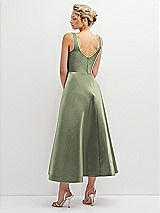 Rear View Thumbnail - Sage Square Neck Satin Midi Dress with Full Skirt & Pockets