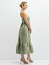 Side View Thumbnail - Sage Strapless Satin Midi Corset Dress with Lace-Up Back & Ruffle Hem