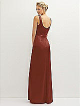 Rear View Thumbnail - Auburn Moon Square-Neck Satin A-line Maxi Dress with Front Slit