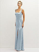 Side View Thumbnail - Mist Square-Neck Satin A-line Maxi Dress with Front Slit