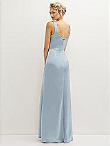 Rear View Thumbnail - Mist Square-Neck Satin A-line Maxi Dress with Front Slit