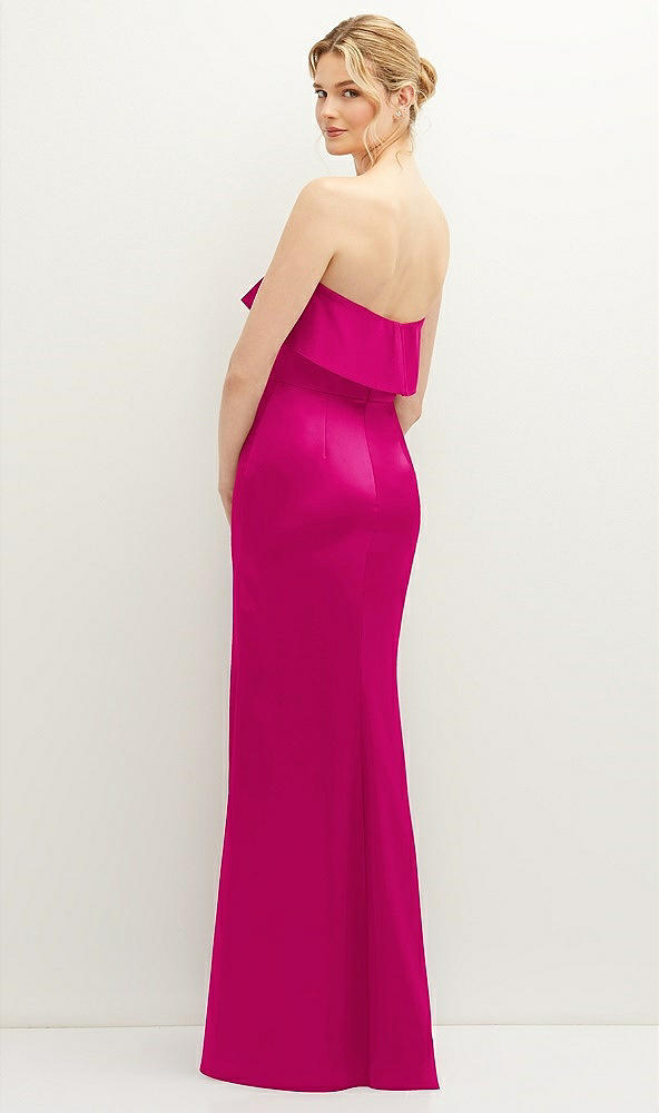 Back View - Think Pink Soft Ruffle Cuff Strapless Trumpet Dress with Front Slit