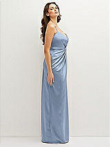 Side View Thumbnail - Cloudy Asymmetrical Draped Pleat Wrap Satin Maxi Dress