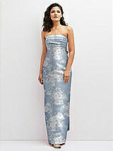 Front View Thumbnail - Porcelain Blue Seraphina Floral Floral Strapless Draped Bodice Column Dress with Oversized Bow