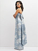 Side View Thumbnail - Porcelain Blue Seraphina Floral Floral Strapless Draped Bodice Column Dress with Oversized Bow