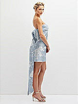 Side View Thumbnail - Porcelain Blue Seraphina Floral Floral Strapless Satin Column Mini Dress with Oversized Bow