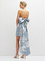 Rear View Thumbnail - Porcelain Blue Seraphina Floral Floral Strapless Satin Column Mini Dress with Oversized Bow