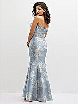 Rear View Thumbnail - Porcelain Blue Seraphina Floral Floral Strapless Satin Fit and Flare Dress with Crumb-Catcher Bodice