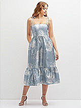 Front View Thumbnail - Porcelain Blue Seraphina Floral Floral Shirred Ruffle Hem Midi Dress with Self-Tie Spaghetti Straps and Pockets