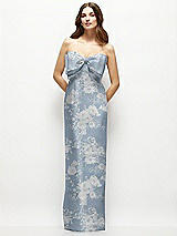 Alt View 2 Thumbnail - Porcelain Blue Seraphina Floral Strapless Floral Satin Column Maxi Dress with Oversized Bow