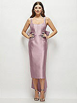 Front View Thumbnail - Dusty Rose Scoop Neck Corset Satin Midi Dress with Floor-Length Bow Tails