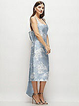 Side View Thumbnail - Porcelain Blue Seraphina Floral Floral Scoop Neck Corset Satin Midi Dress with Floor-Length Bow Tails