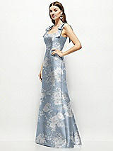 Side View Thumbnail - Porcelain Blue Seraphina Floral Floral Satin Fit and Flare Maxi Dress with Shoulder Bows