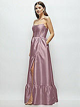 Side View Thumbnail - Dusty Rose Strapless Cat-Eye Boned Bodice Maxi Dress with Ruffle Hem