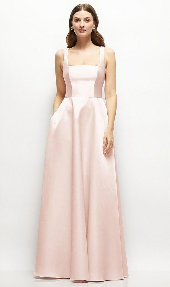 Front View - Blush Square-Neck Satin Maxi Dress with Full Skirt