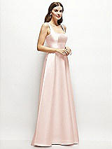 Side View Thumbnail - Blush Square-Neck Satin Maxi Dress with Full Skirt