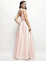 Rear View Thumbnail - Blush Square-Neck Satin Maxi Dress with Full Skirt