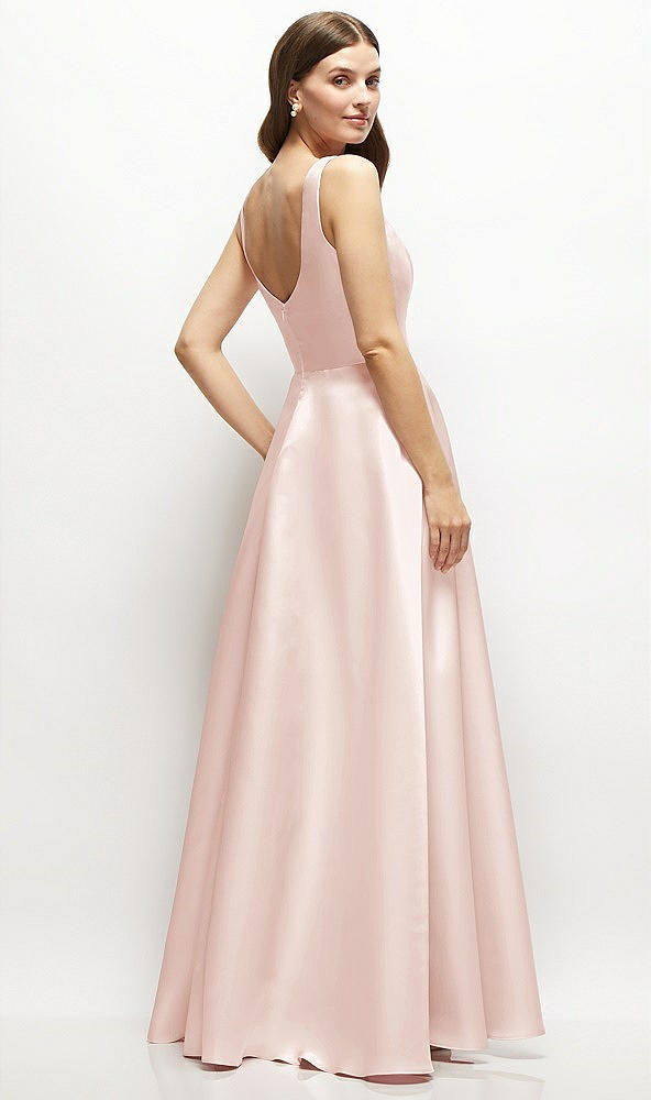 Back View - Blush Square-Neck Satin Maxi Dress with Full Skirt