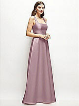 Side View Thumbnail - Dusty Rose Square-Neck Satin Maxi Dress with Full Skirt