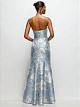 Rear View Thumbnail - Porcelain Blue Seraphina Floral Strapless Cat-Eye Draped Bodice Floral Satin Tumpet Dress