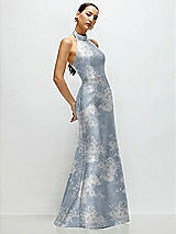 Side View Thumbnail - Porcelain Blue Seraphina Floral High-Neck Halter Open-Back Floral Satin Trumpet Dress 