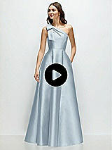 Video 1 Thumbnail - Neu Nude Bow One-Shoulder Full A-Line Satin Maxi Dress