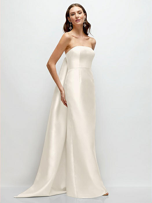 Strapless Satin Column Dress with Removeable Watteau Train - LWD