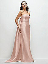 Front View Thumbnail - Toasted Sugar Strapless Satin Column Dress with Removeable Watteau Train