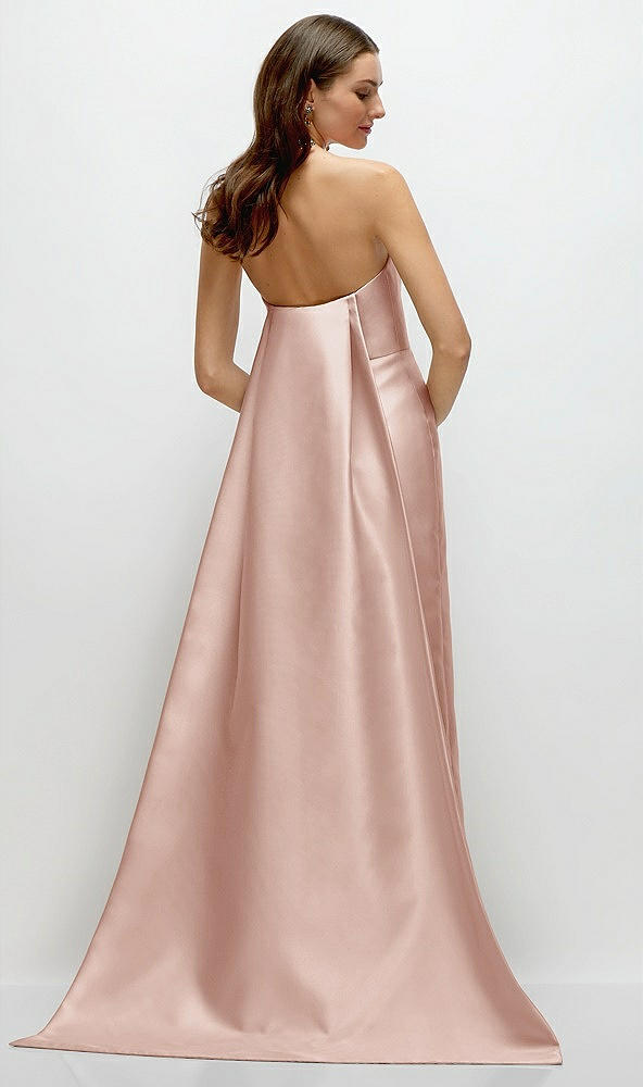 Back View - Toasted Sugar Strapless Satin Column Dress with Removeable Watteau Train