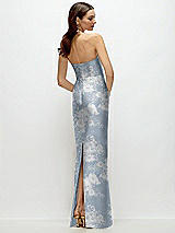 Rear View Thumbnail - Porcelain Blue Seraphina Floral Strapless Floral Satin Column Dress with Back Slit