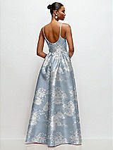 Rear View Thumbnail - Porcelain Blue Seraphina Floral Scoop Neck Drop Basque Skirt Floral Satin Maxi Dress with Pockets