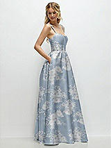 Side View Thumbnail - Porcelain Blue Seraphina Floral Scoop Neck Inset Corset Floral Satin Maxi Dress with Pockets