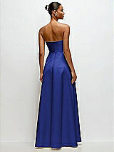 Rear View Thumbnail - Cobalt Blue Strapless Draped Cat-Eye Satin Maxi Dress with Full Skirt